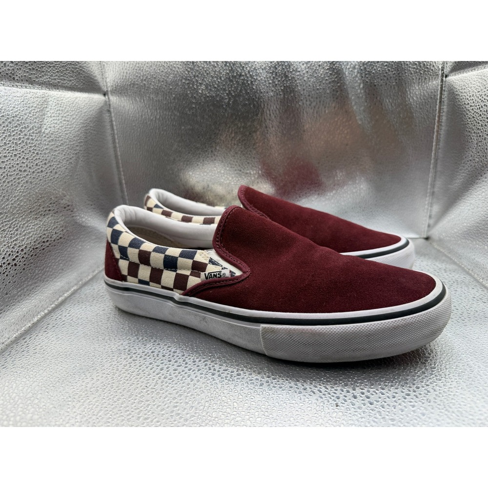 Size 8 Vans Slip-On Sneakers Mens Burgundy Excellent Suede Checkerboard